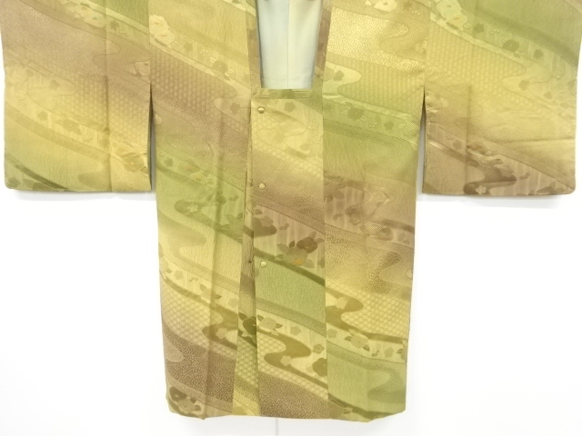 流水に椿模様織り出しロング道行コート